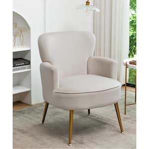 US Pride Understated Ivory Velvet Arm Accent Chair