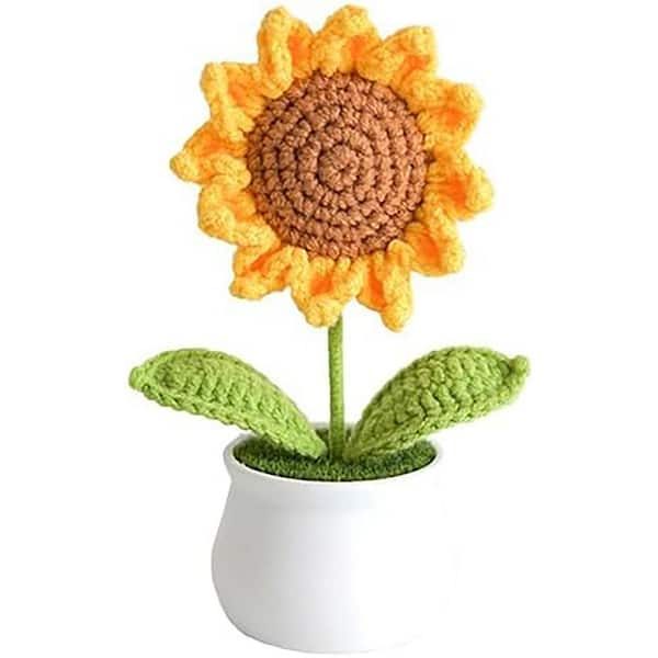 Artificial Sunflower 5 in. Yellow Crochet Flower for Desk Car Dashboard Decor Cute Motivational Gifts