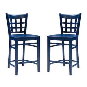 Dixie 24 in. H Navy Blue High Back Wood Frame Counter Stool with Wood Seat (2 pk)