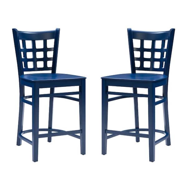 Linon Home Decor Dixie 24 in. H Navy Blue High Back Wood Frame Counter Stool with Wood Seat (2 pk)