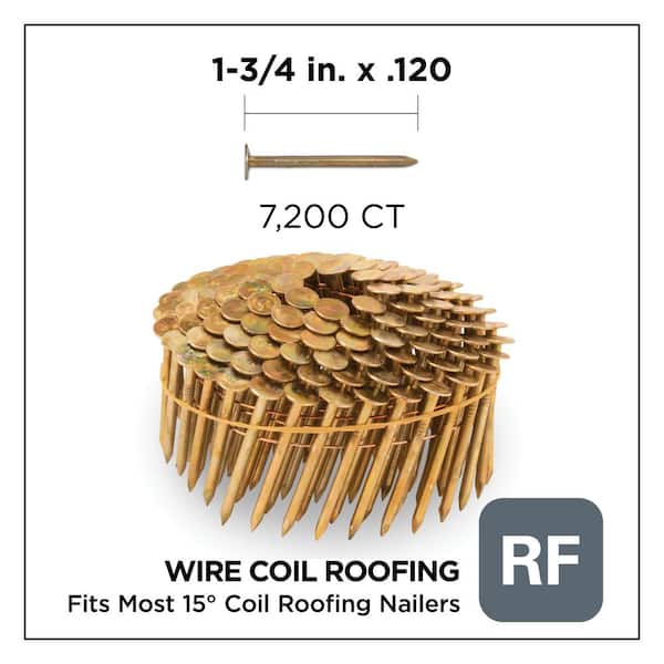 1-3/4 in. x 0.120-Gauge Electro Galvanized Smooth Shank Wire Coil Roofing Nails (7200 per Box)