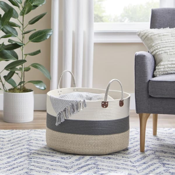 Home Decorators Collection Round Cotton Rope Striped Storage Basket