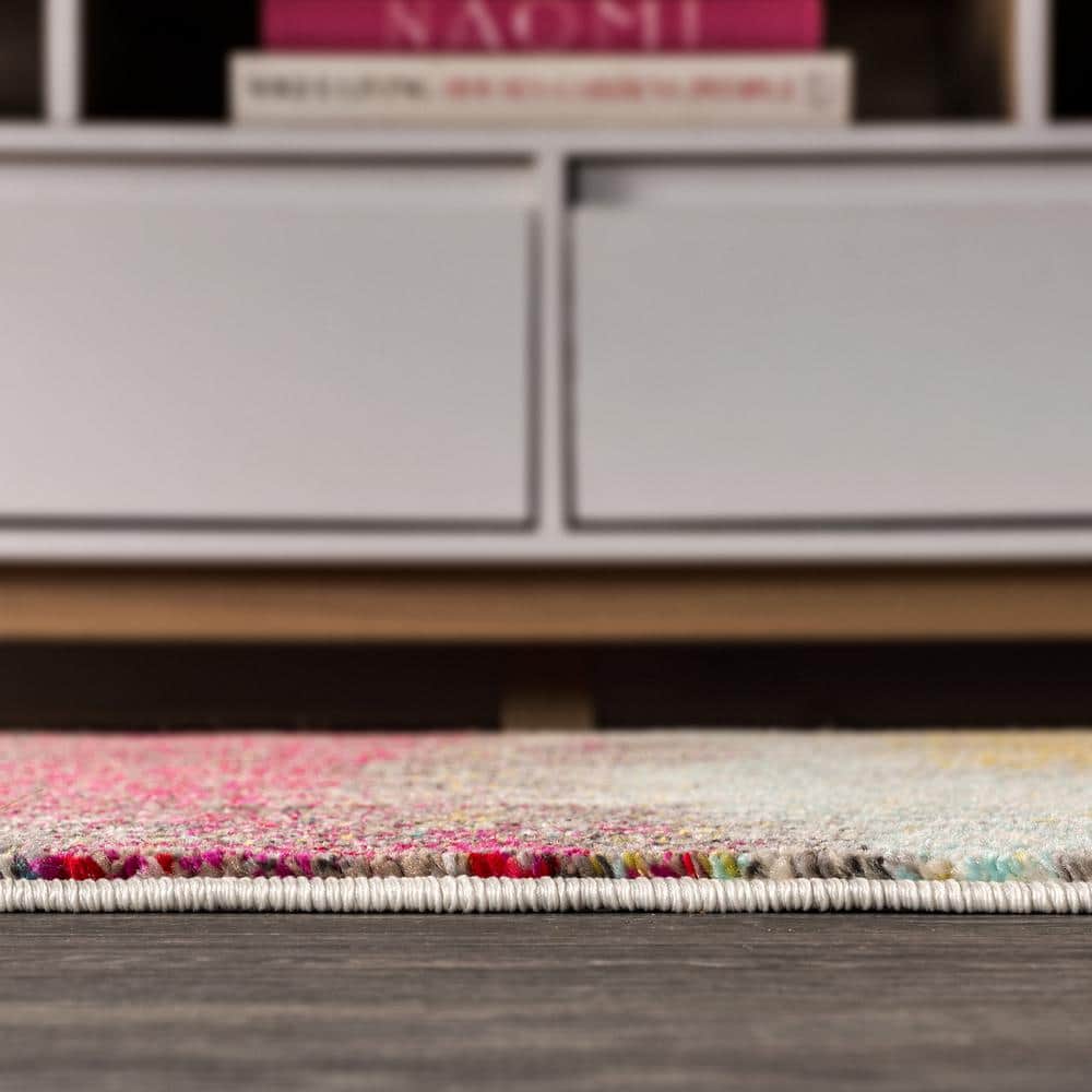 Luxe Soft Weave Abstract Cream & Pink Synthetic Area Rug