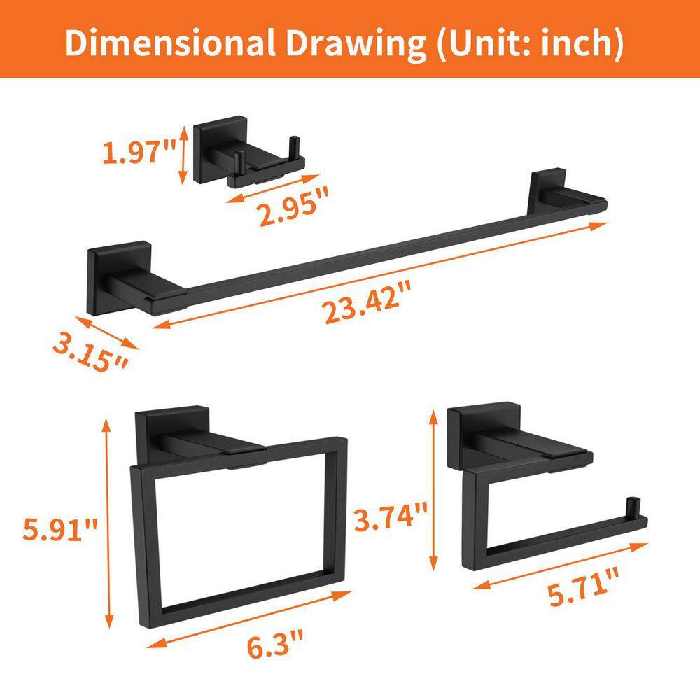 Matte Black 4-Piece Stainless Steel Bathroom Hardware Set