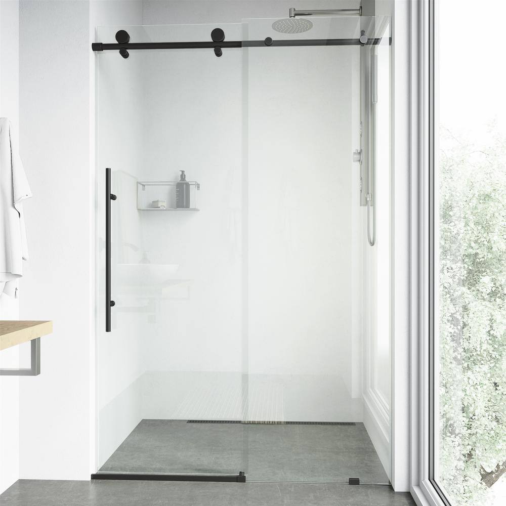 Elan E-Class 68" Wide Matte Black Frameless Sliding Shower Door with Clear Glass