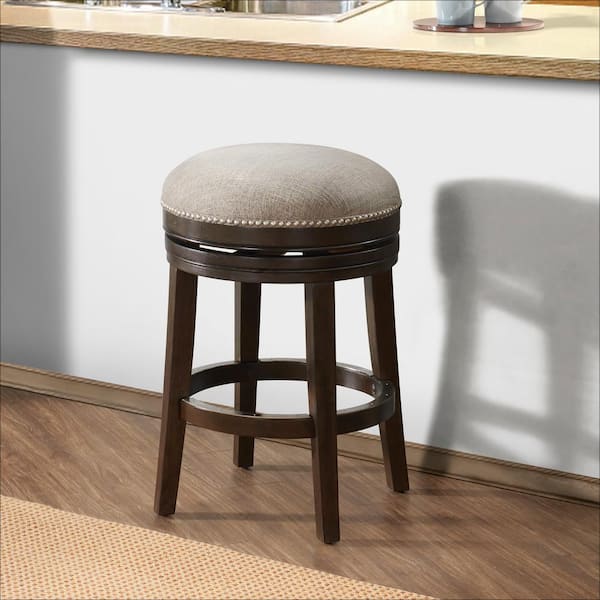 Alaterre Furniture Clara 25 in. Dark Brown Rubberwood Backless Swivel Counter Height Stool with Cushioned Seat