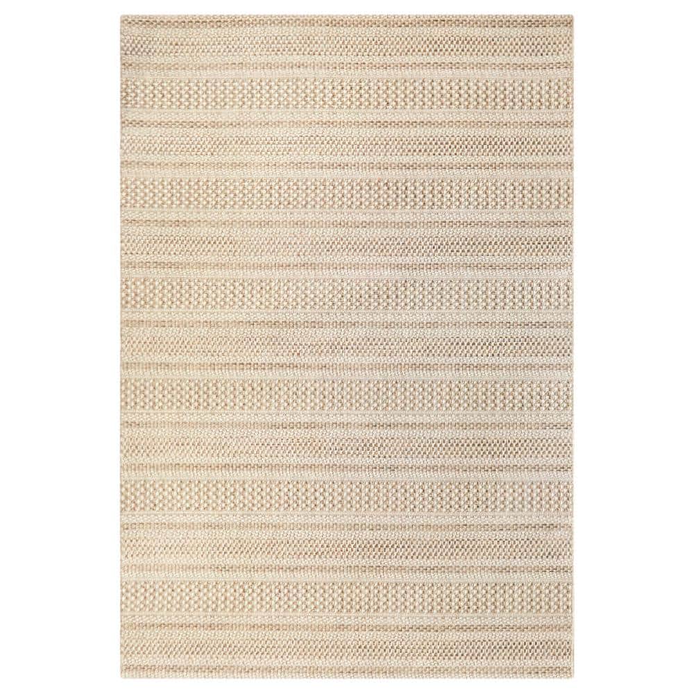 Hampton Bay Natural Cream 5 ft. x 7 ft. Striped Indoor/Outdoor Patio