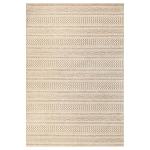 Natural Cream 9 ft. x 12 ft. Striped Indoor/Outdoor Patio Area Rug