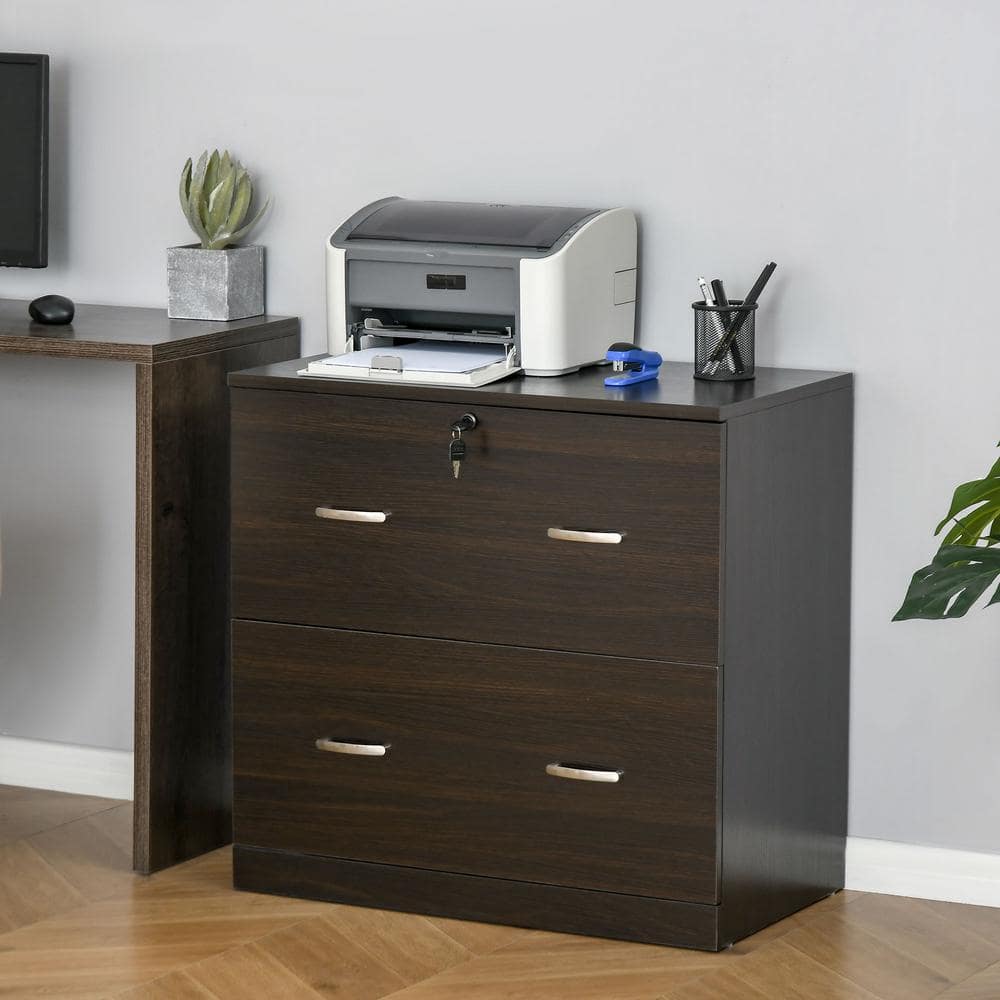 Walnut 2-Drawer Lockable Vertical File Cabinet