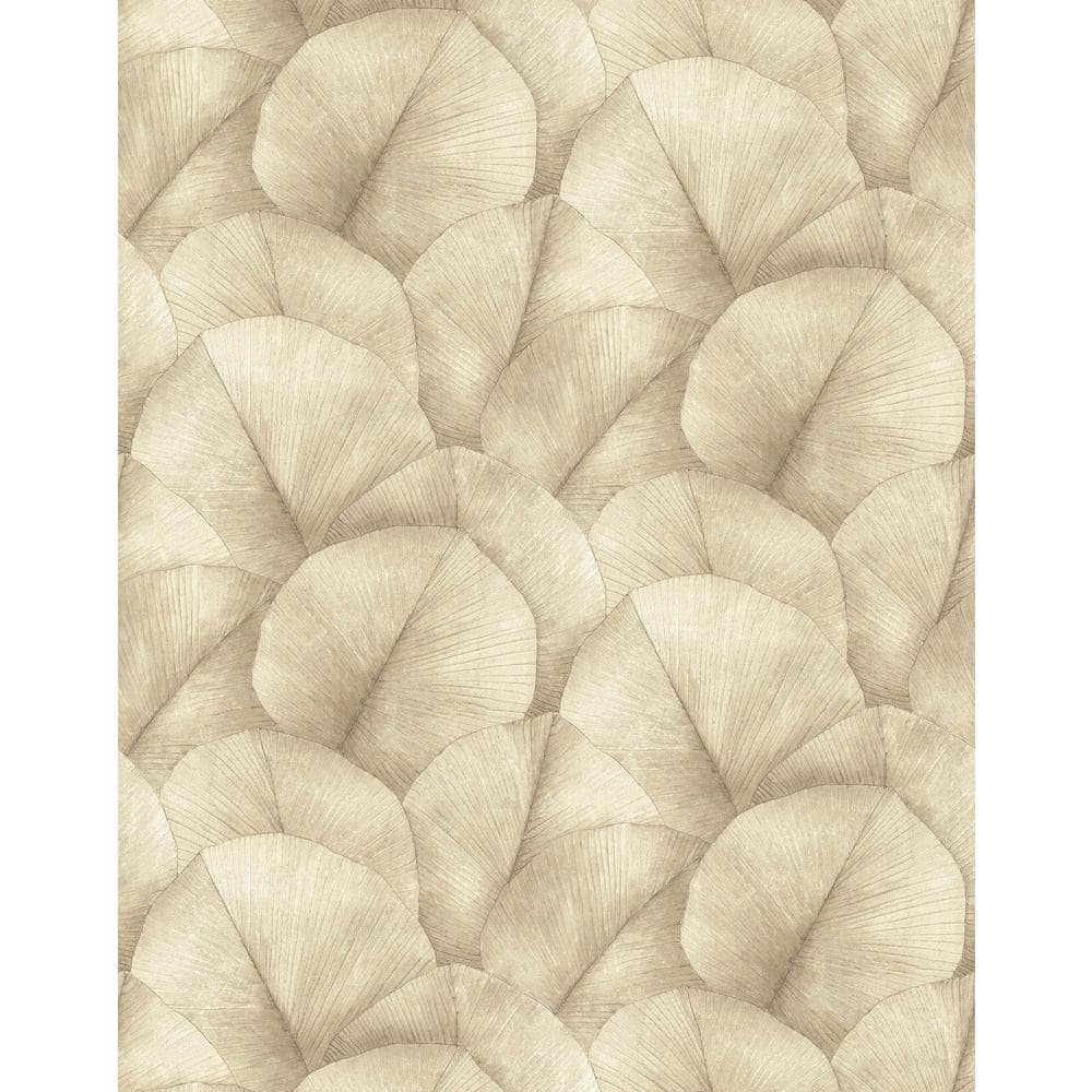 Kumano Collection Beige Repeatable Palm Leaf 4-Panel Wall Mural 8.8 ft. hig