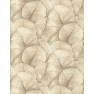 Kumano Collection Beige Repeatable Palm Leaf 4-Panel Wall Mural 8.8 ft. high x 6.9 ft. wide