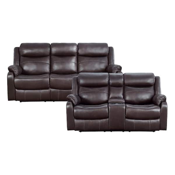Lazzara Goby 81 in. W. Pillow Top Arm Microfiber Rectangle 2-Piece Manual Reclining Sofa Set in Dark Brown