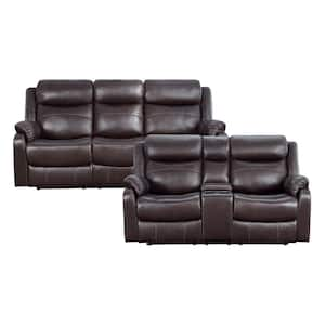 Goby 81 in. W. Pillow Top Arm Microfiber Rectangle 2-Piece Manual Reclining Sofa Set in Dark Brown