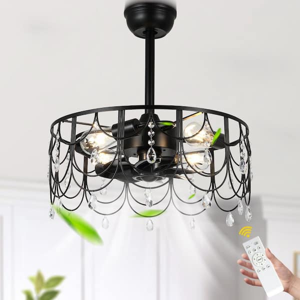 Oaks Aura Vento 21 in. Smart Indoor Matte Black Modern Industrial Adjustable Height Crystal Ceiling Fan Light with Remote, 6-Speed