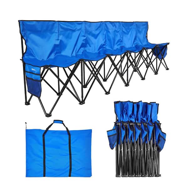 Portable Folding Bench, 6-Seat Foldable Soccer Bench with Side Pockets, Carrying Bag, for Football, Camping, Outdoors