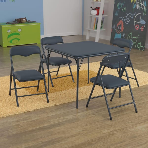 Navy 5 Piece Kids Game and Folding Table and Chair Set