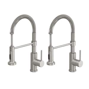 Cartway Single-Handle Spring Pull-Down Sprayer Kitchen Faucet in Brush Nickel (2-Pack)