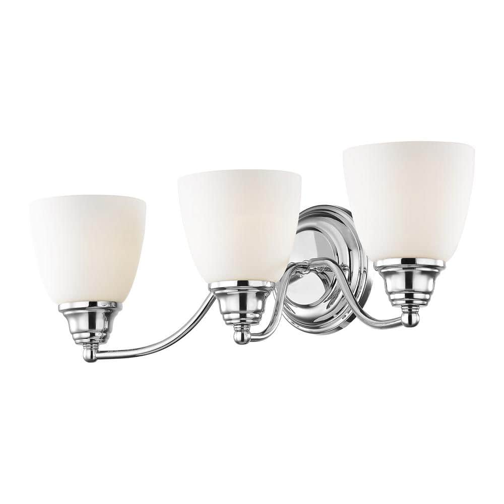 Polished Chrome 3-Light Vanity with Satin Opal Glass Shades