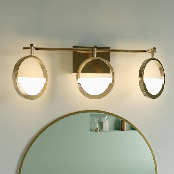 ExBrite Merrin 24.5 in. 3 Lights Golden LED Bathroom Vanity Light with 3000K Color Temperature Rotatable Light Fixture