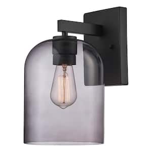 Utica Black Modern Indoor/Outdoor 1-Light Wall Sconce with Smoked Glass Shade