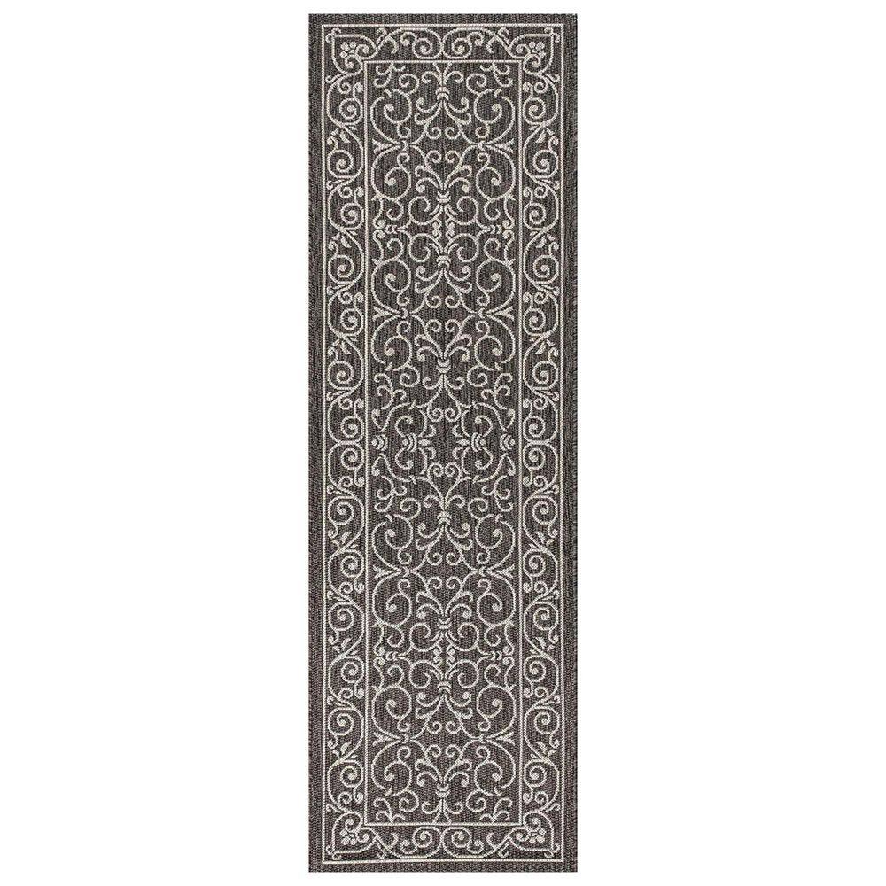 Black Polypropylene 2 ft. x 8 ft. Floral Indoor Runner Rug