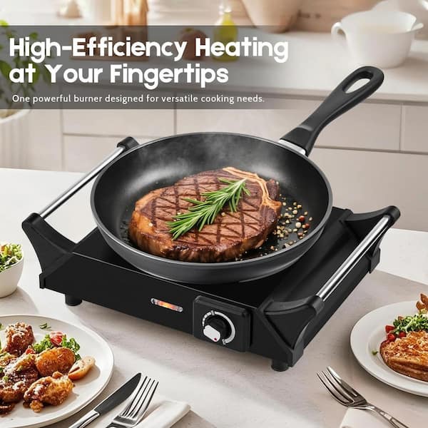 Elexnux Portable Single Burner 7.6 in. Black Electric Stove 1500