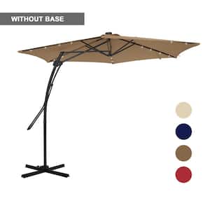 10 ft. Hexagon Steel Offset Patio Umbrella with Solar Light in Tan