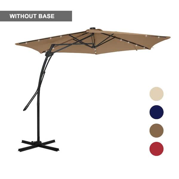 Mondawe 10 ft. Hexagon Steel Offset Patio Umbrella with Solar Light in Tan