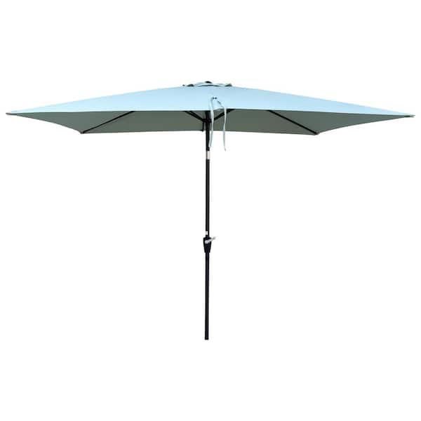 FIROMO 6 ft. x 9' Patio Sunshade Outdoor Waterproof Umbrella with Crank and Push Button Tilt Mechanism Frosty Green Cantilever