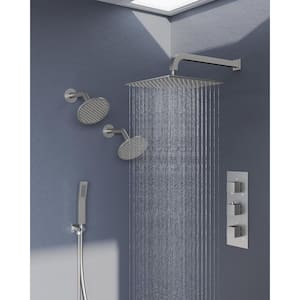 ZenithRain Shower System 8-Spray 12&6&6 in. Dual Wall Mount Fixed and Handheld Shower Head 2.5GPM in Brushed Nickel