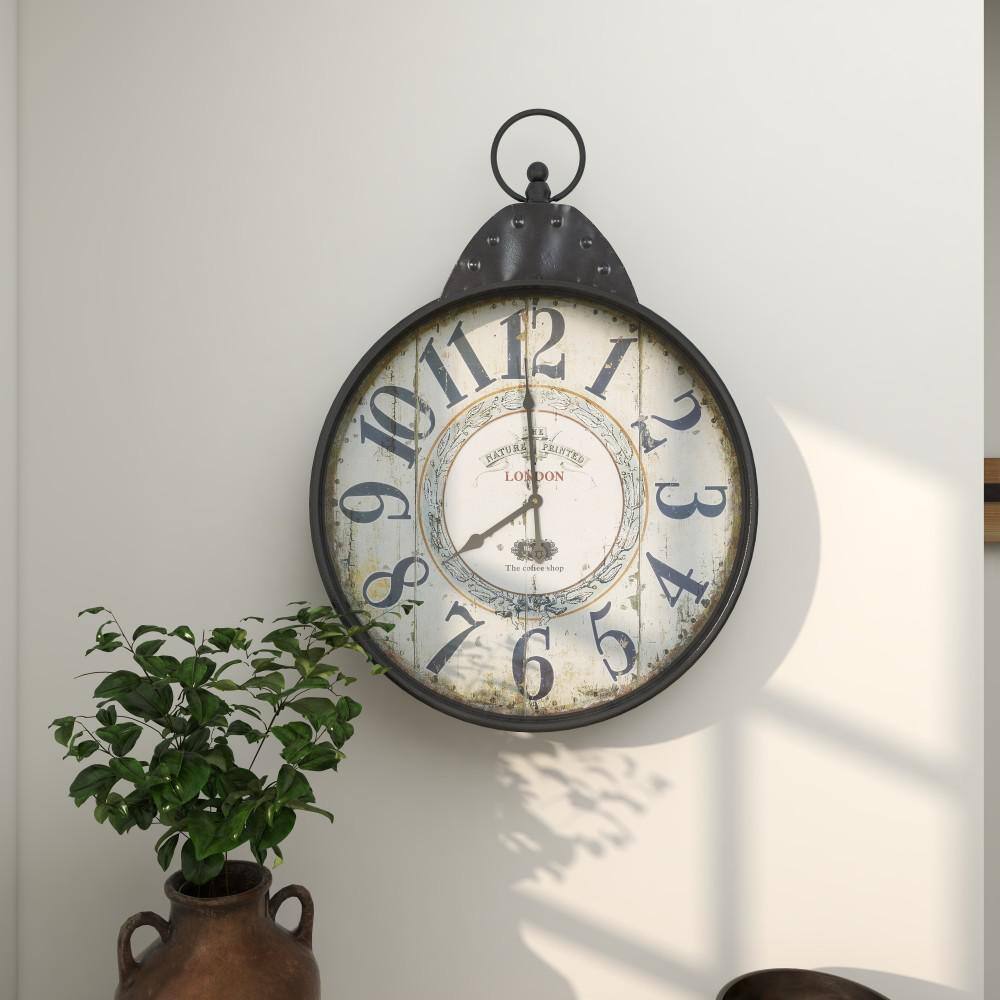 28" Black and Brown Metal Vintage Wall Clock