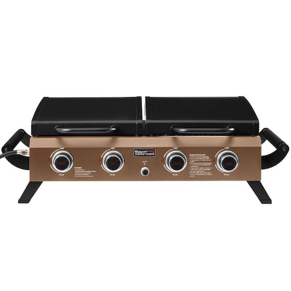 4-Burner Portable Propane Gas Grill Griddle Combo with Hood, 40,000 BTU, Bronze Gold