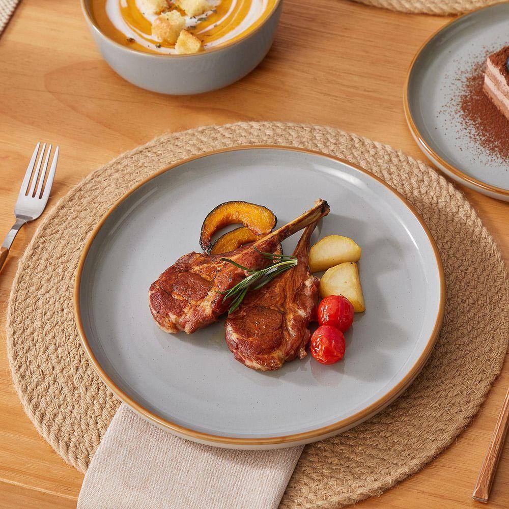 12-Piece Gray Stoneware Dinnerware Set - Thumbnail 3