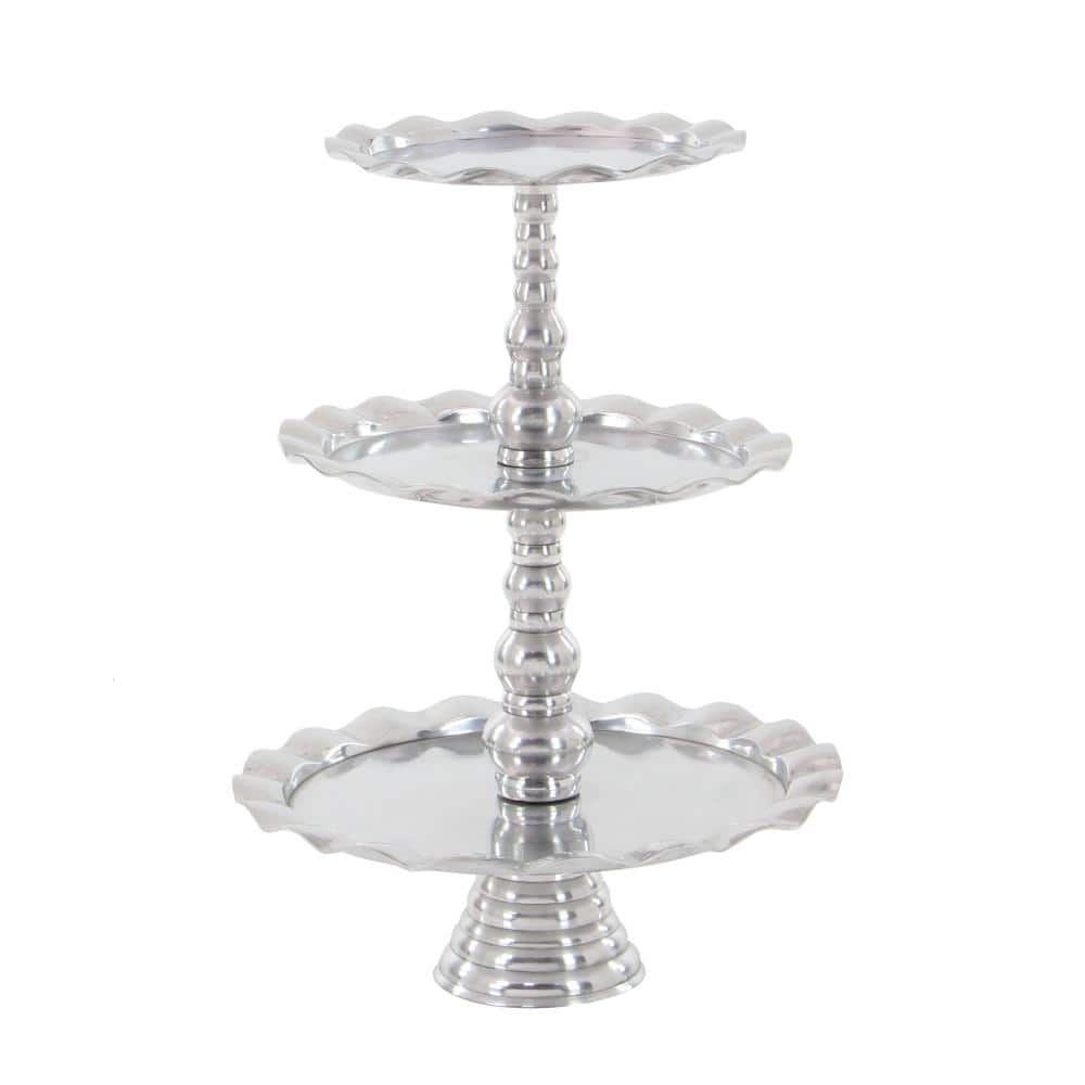 Silver Polished Aluminum 3-Tier Round Server