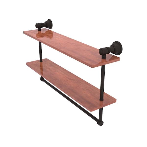 Allied Brass Carolina Collection 22 in. W x 9.5 in. H x 5.54 Wood Rectangular Shelf in Oil Rubbed Bronze with Towel Bar