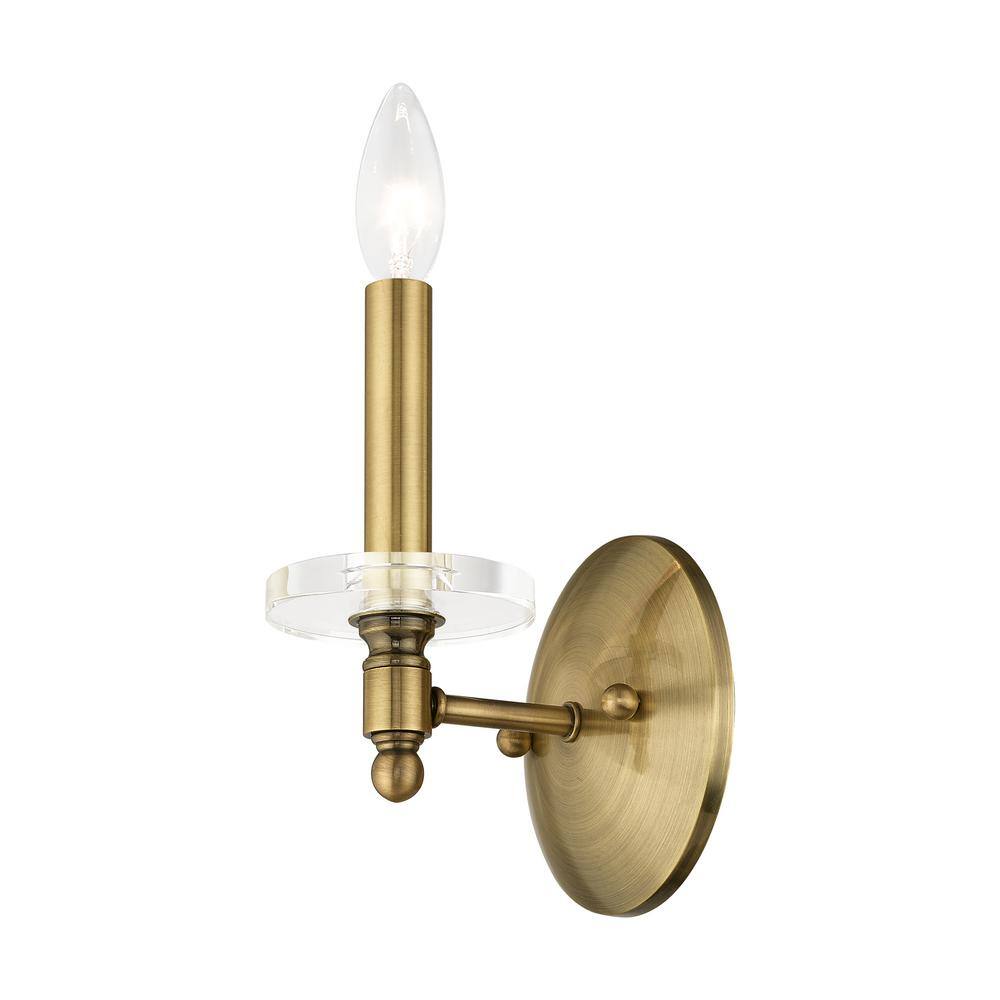 Antique Brass 1-Light Sconce with Clear Crystal Shade