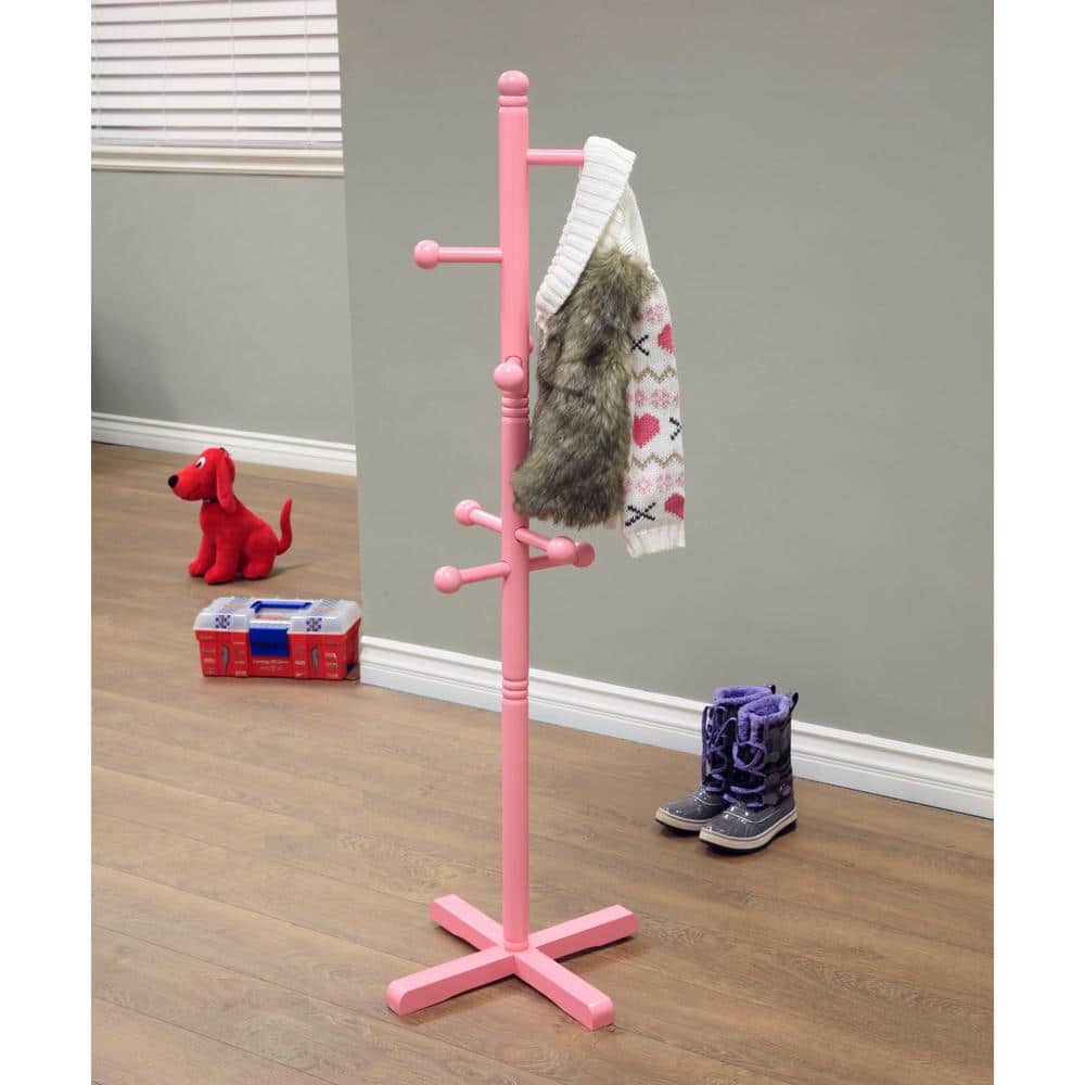Pink Gloss Finish Child-Friendly Wooden Coat Rack