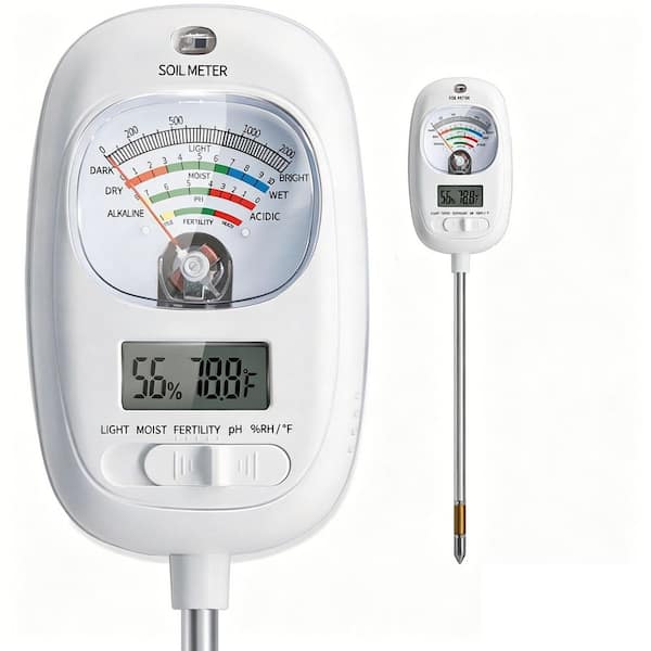 Hcman Soil Moisture Meter, Soil PH Meter, Fertility, Dual Screen Soil Tester w/Digital Soil Temp, Air Temp and Humidity