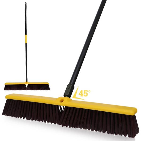 24 in. Push Broom with 61 in. Long Extendable Metal Handle For Hard Floor Cleaning