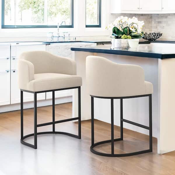 Crystal linen 26 in.Counter Height Fabric Upholstered Bar Stool Kitchen Island Stool With Black Metal Frame (Set of 2)