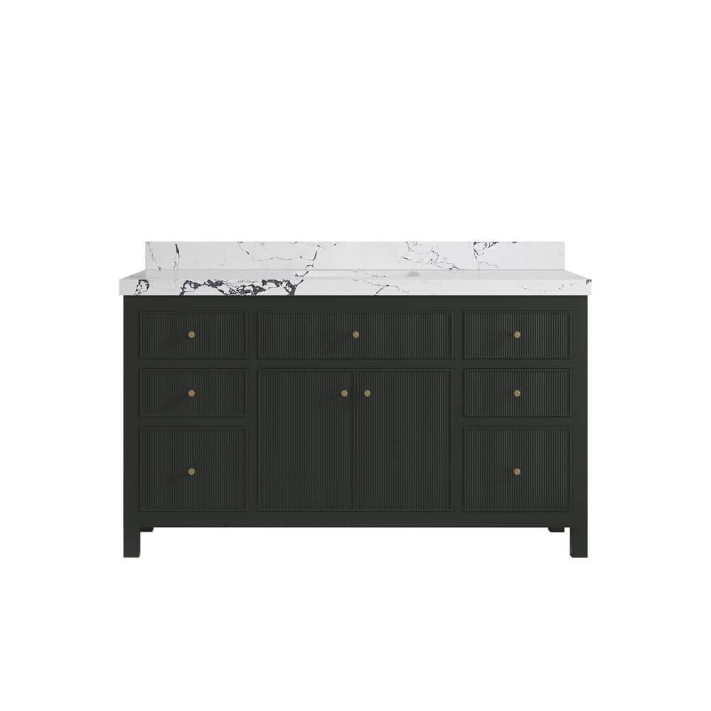 Sonoma 60 in. Single Sink Freestanding Black Top Bath Vanity with Viola Night Quartz Top Unassembled price history on PriceWatchPro