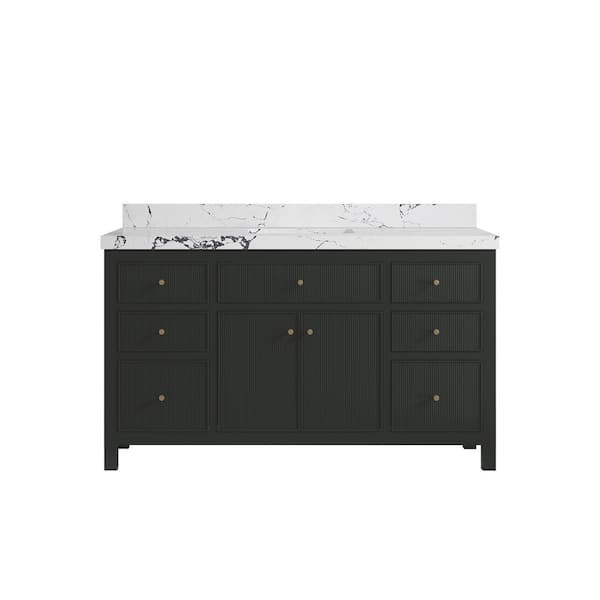 Willow Collections Sonoma 60 in. Single Sink Freestanding Black Top Bath Vanity with Viola Night Quartz Top Unassembled
