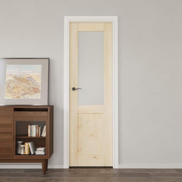 Assembly Required 24 in. x 80 in. 1/2-Lite Frosted Glass Right-Handed Unfinished Pine Single Door Kit w/Separate Jamb
