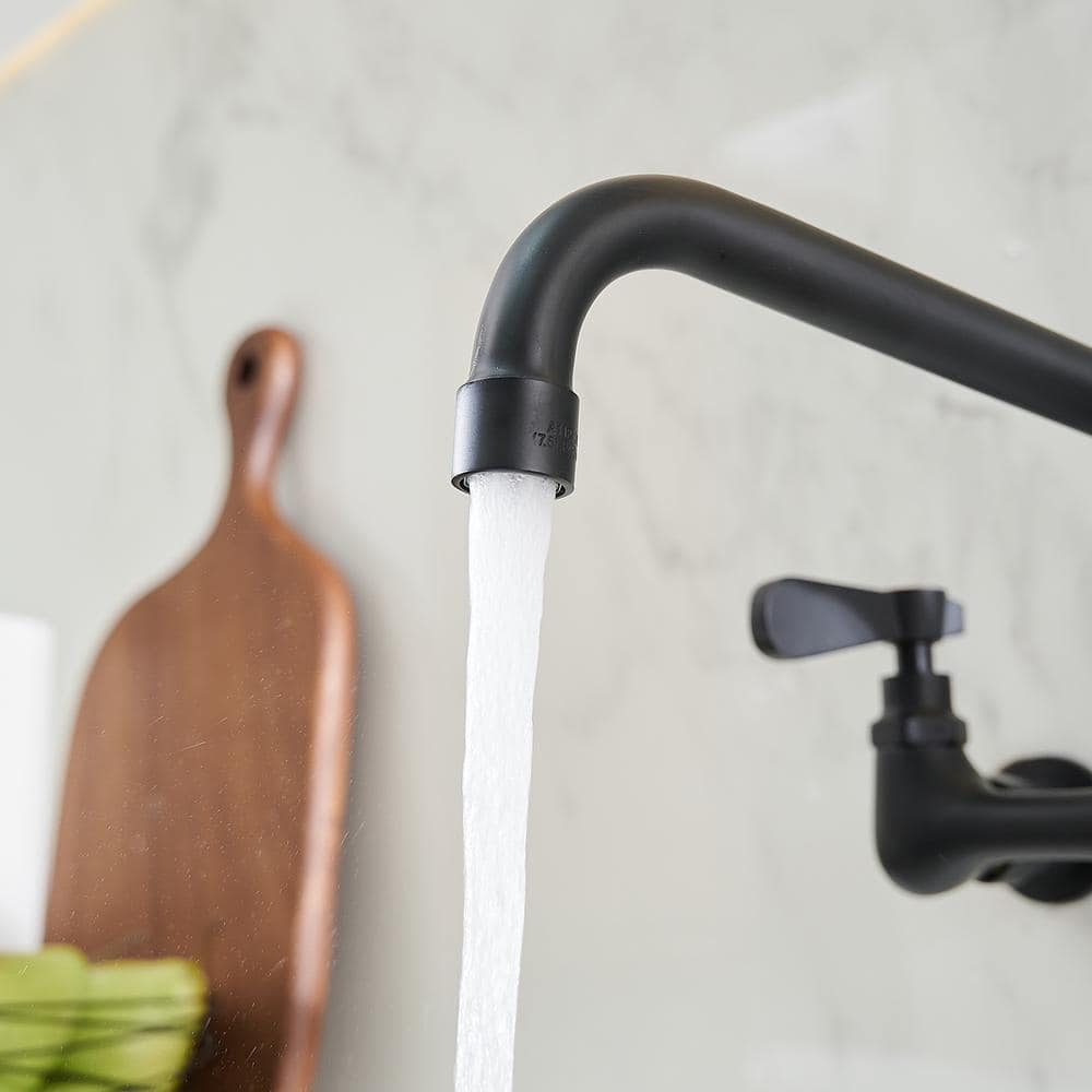 Matte Black Wall-Mount Dual Handle Kitchen Faucet
