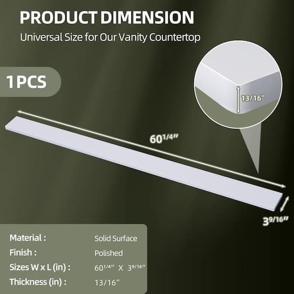 60 in. W x 3.5 in. H Solid Surface Backsplash in White for Bathroom Vanity Sink Top or Doorway Floor Transition