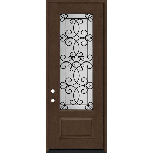 Regency 36 in. x 96 in. 3/4Lite Georgian Decorative Glass RHIS Hickory Mahogany Fiberglass Prehung Front Door