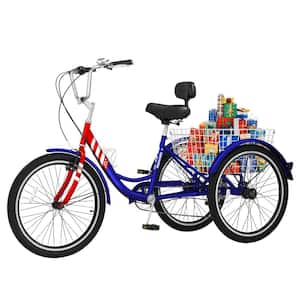 Tricycle 24 in. 3 Wheel 7 Speed Bikes Cruise Trike with Shopping Basket for Adult Tricycle