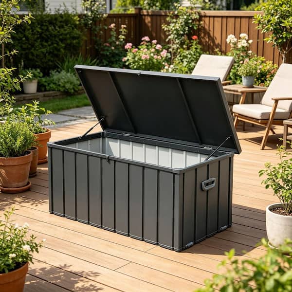 160 Gal. Steel Lockable Waterproof Outdoor Deck Box, Extra Large Patio ...