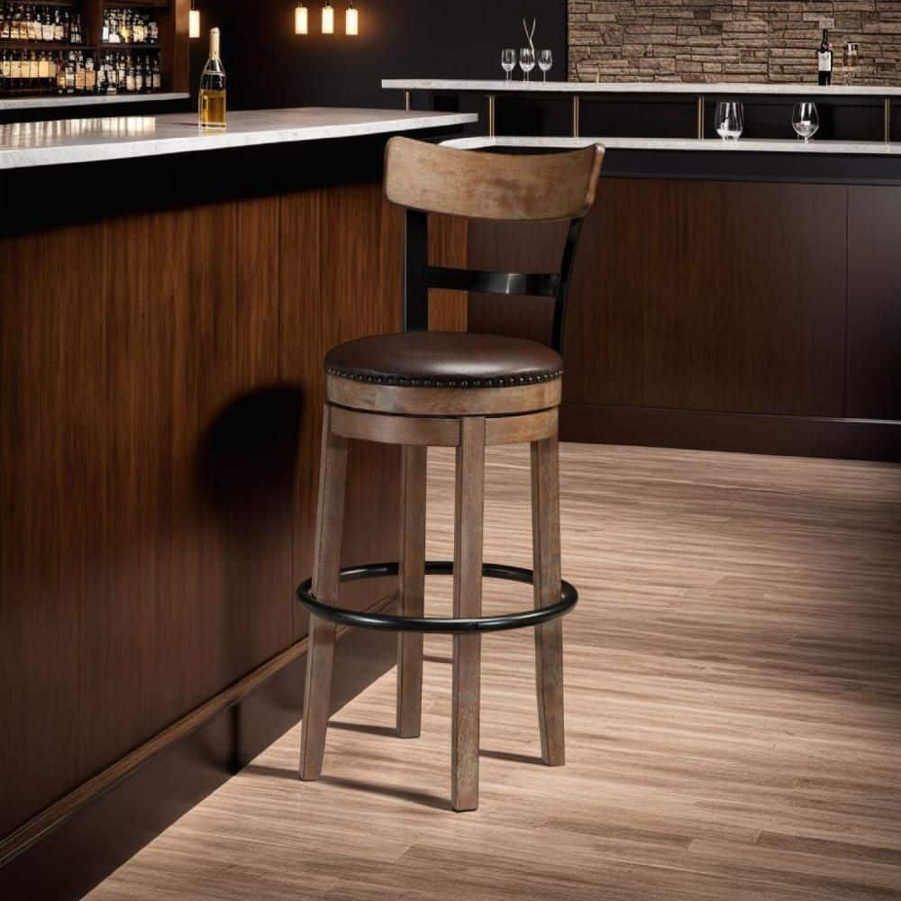 Pine Swivel Brown and Black Wood Frame Barstool Chair Pine Swivel with Cushion price history on PriceWatchPro