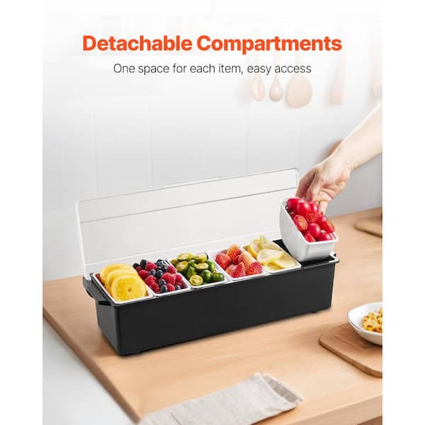 Lifewit IJs Gekoeld Vershoud Caddy met 5 Vakken, Specerijen Serveerbak met Afzonderlijke Deksels, Dienblad Schaal met Verwijderbare Schotels voor Bar Accessoires, Fruit, Salade, Taco, Feest Garnituur
